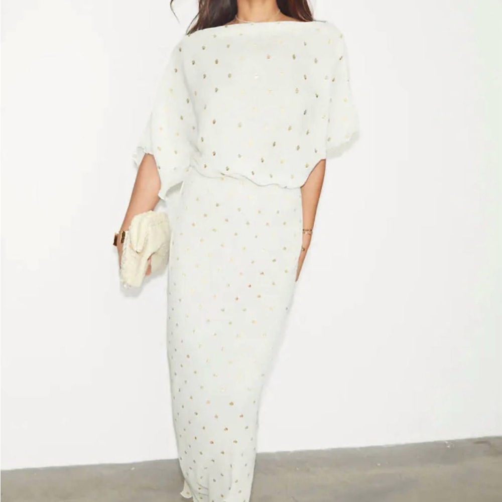 Never Fully Dressed White Maxi Dress with Gold Accents